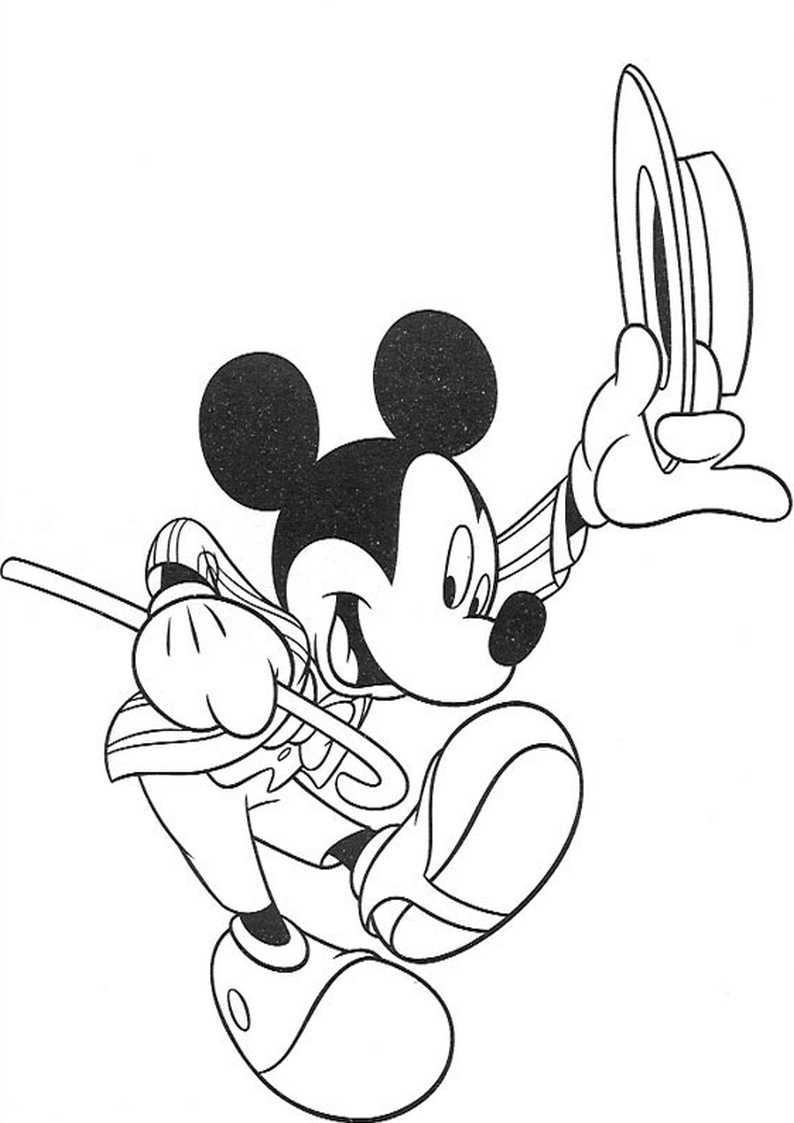 kolorowanka Myszka Miki z laseczką i kapelusikiem, malowanka do wydruku dla dzieci nr 35